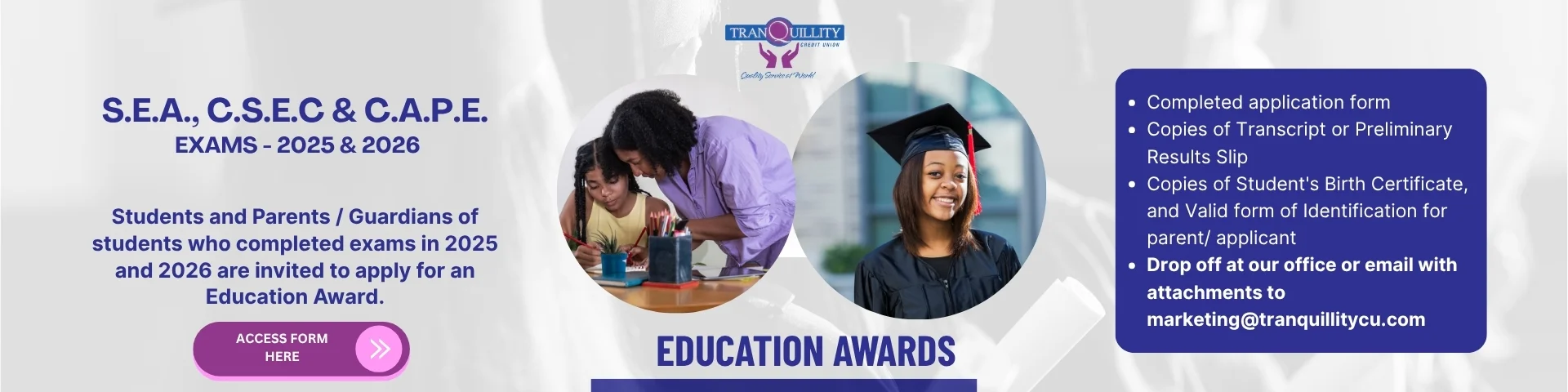 TRANQUILLITY CREDIT UNION &ndash; EDUCATION AWARDS